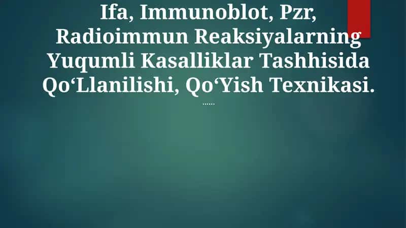 Ifa, Immunoblot, Pzr, Radioimmun Reaksiyalarning Yuqumli Kasalliklar Tashhisida QoʻLlanilishi, QoʻYish Texnikasi