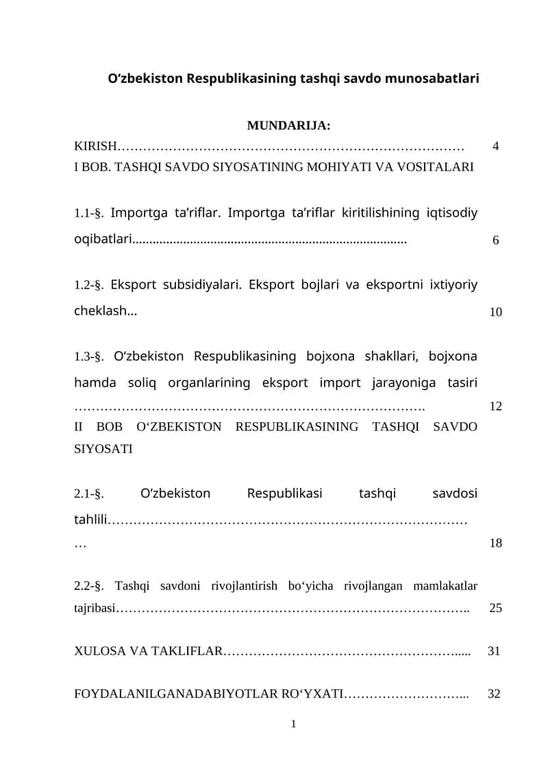 O‘zbekiston Respublikasining tashqi savdo munosabatlari