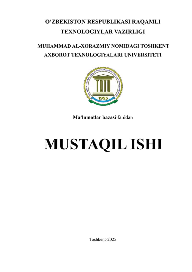 Ma’lumotlar bazasini normallashtirish. Normal formalar 1NF, 2NF, 3NF va Kodd