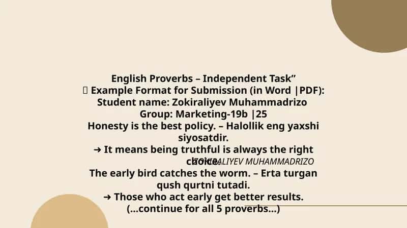 English Proverbs – Independent Task