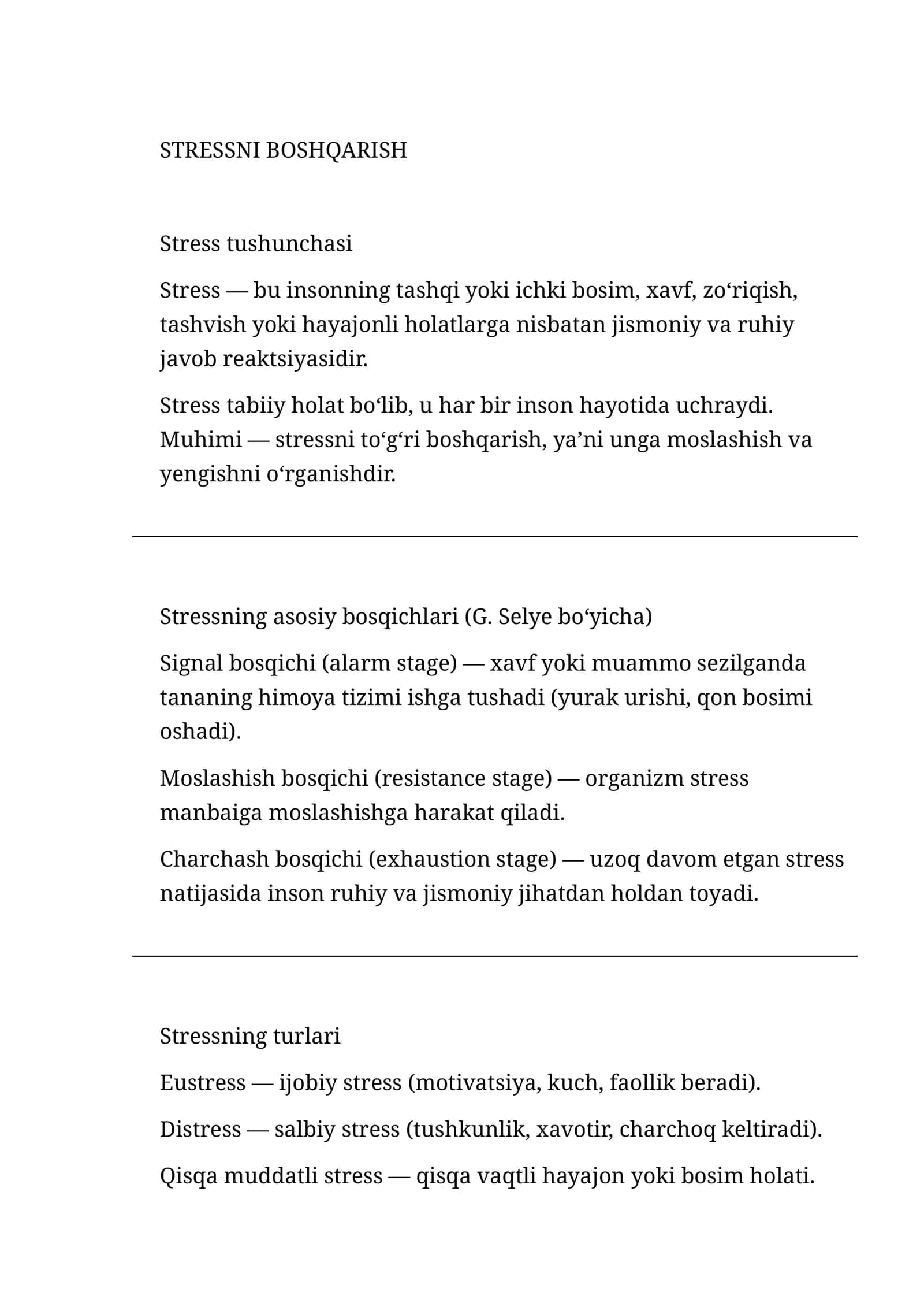 Stressni boshqarish