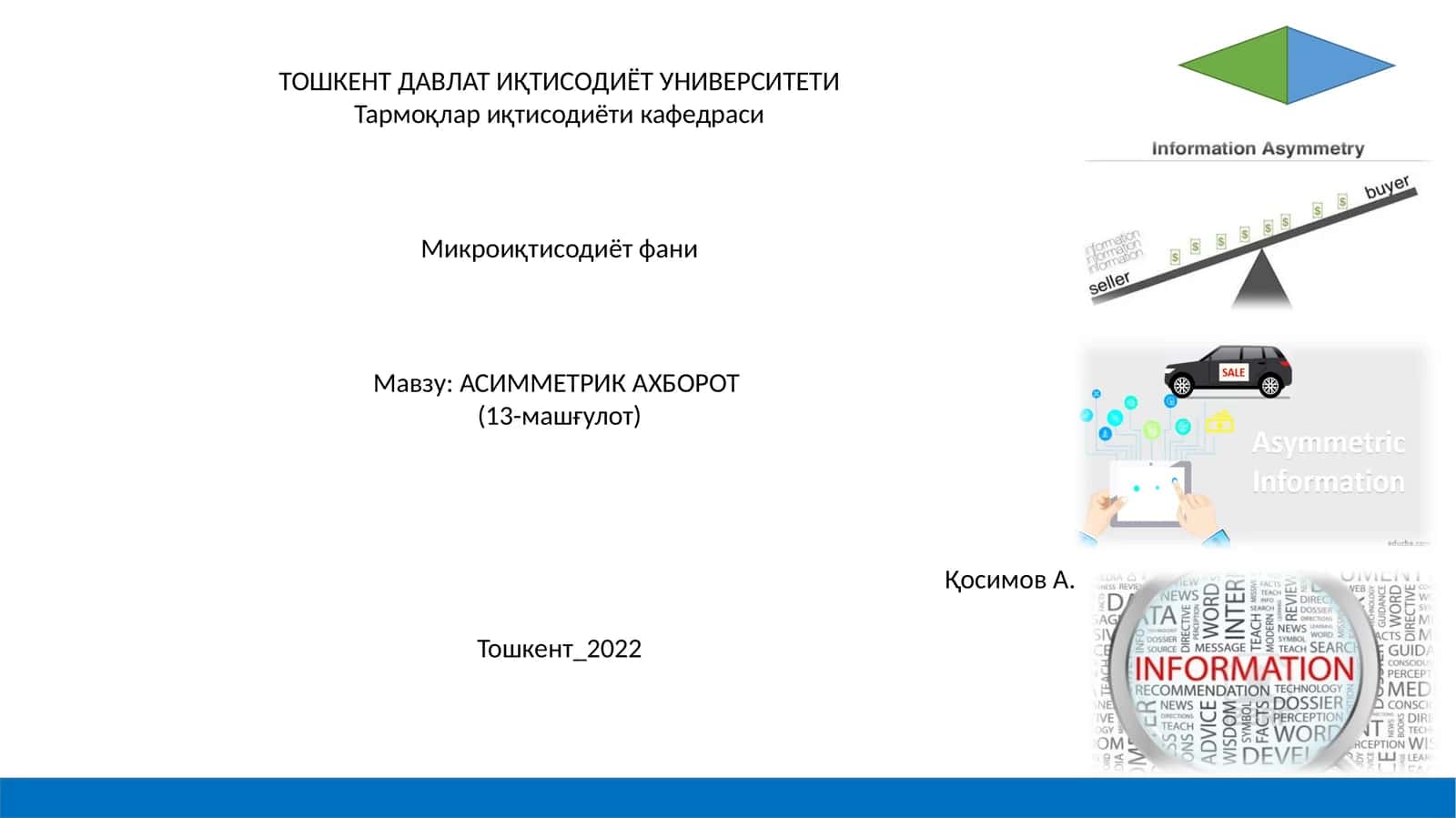Мавзу: АСИММЕТРИК АХБОРОТ