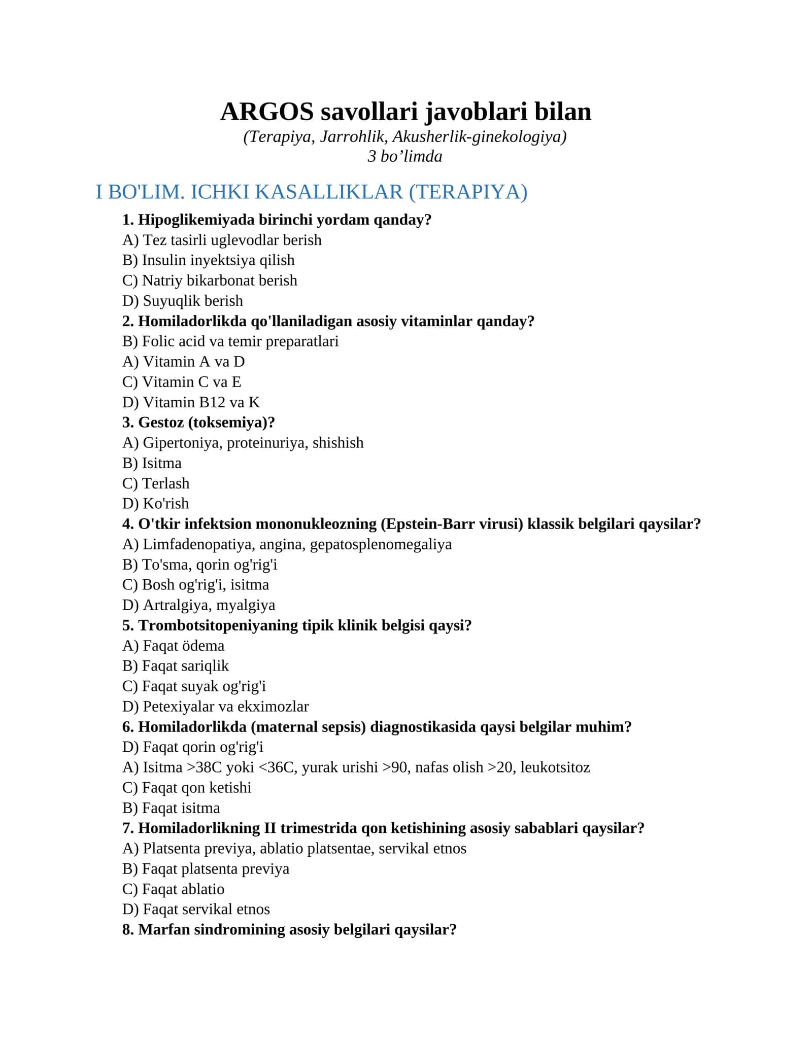 ARGOS savollari javoblari bilan