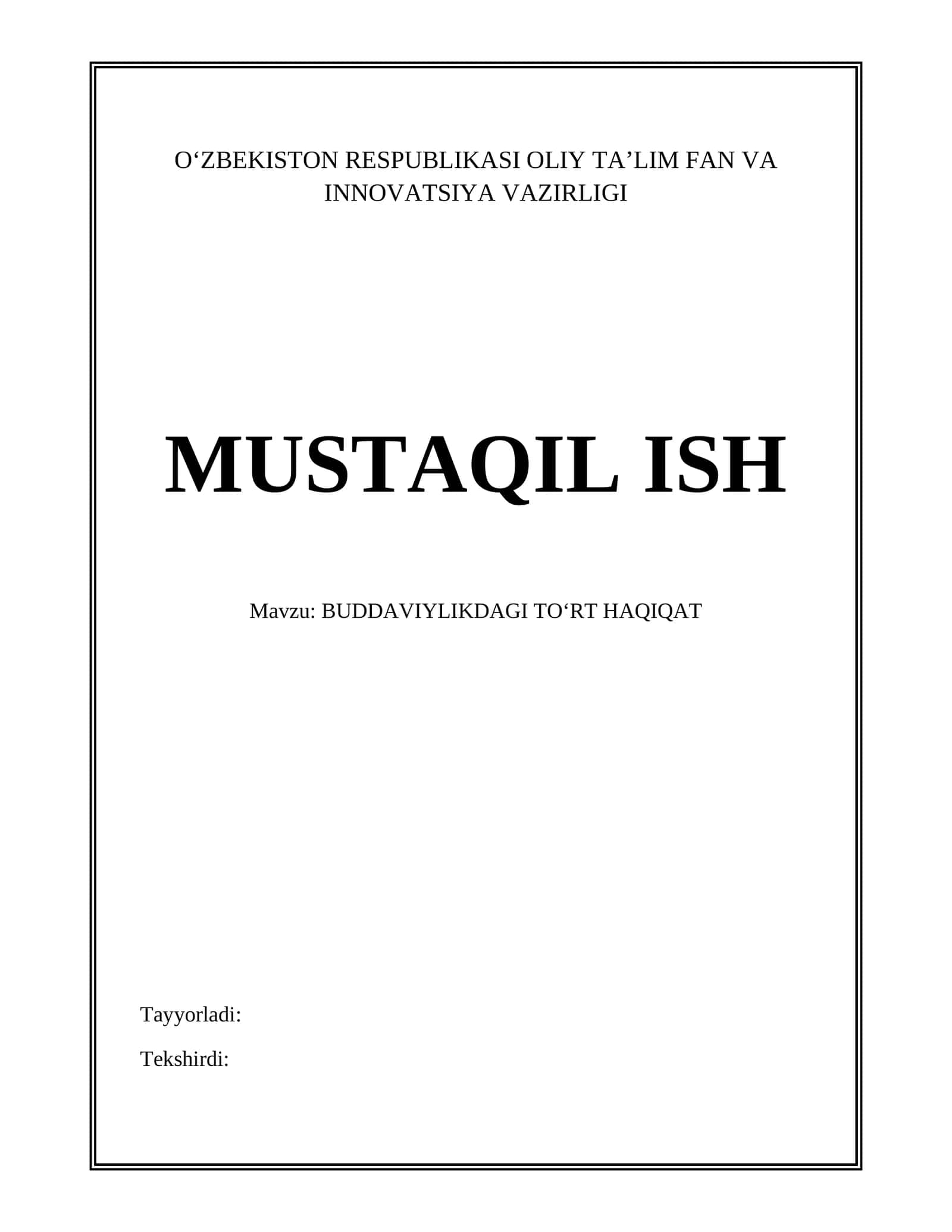 BUDDAVIYLIKDAGI TOʻRT HAQIQAT