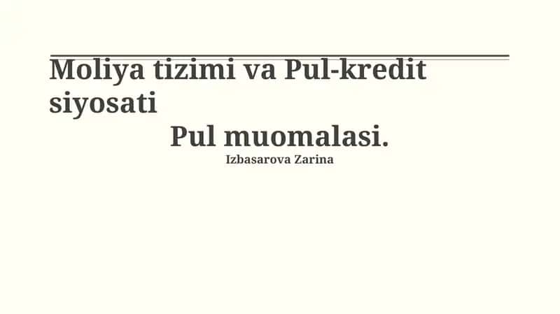Pul-tizimi va Pul-kredit siyosati
