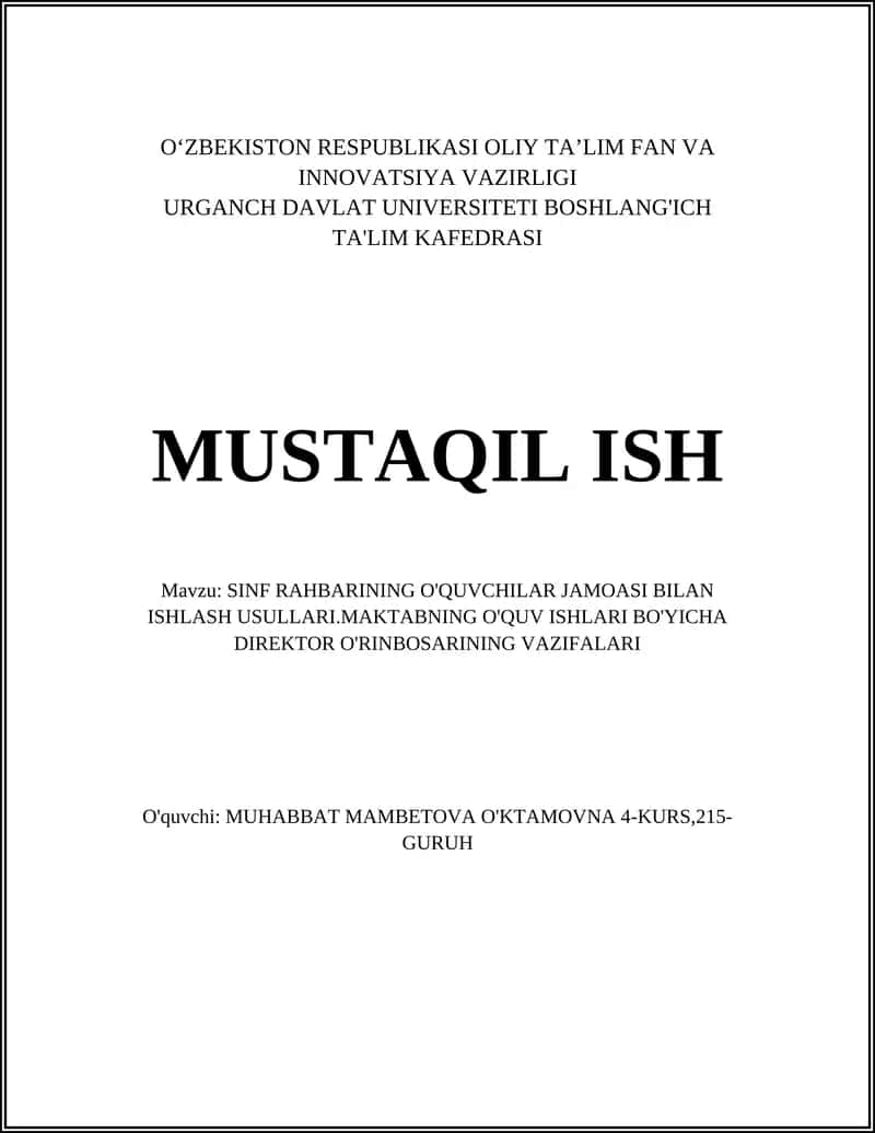 O'quvchilar jamoasi bilan ishlashning asosiy metodlari