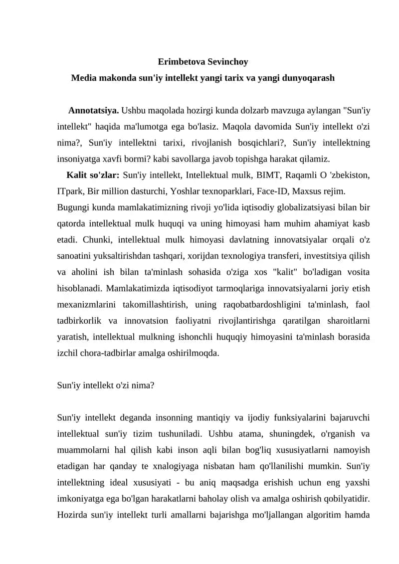 Sun'iy Intellektning Yangi Tarixi va Dunyoqarash