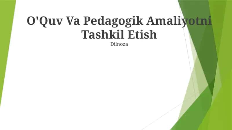 O'Quv Va Pedagogik Amaliyotni Tashkil Etish