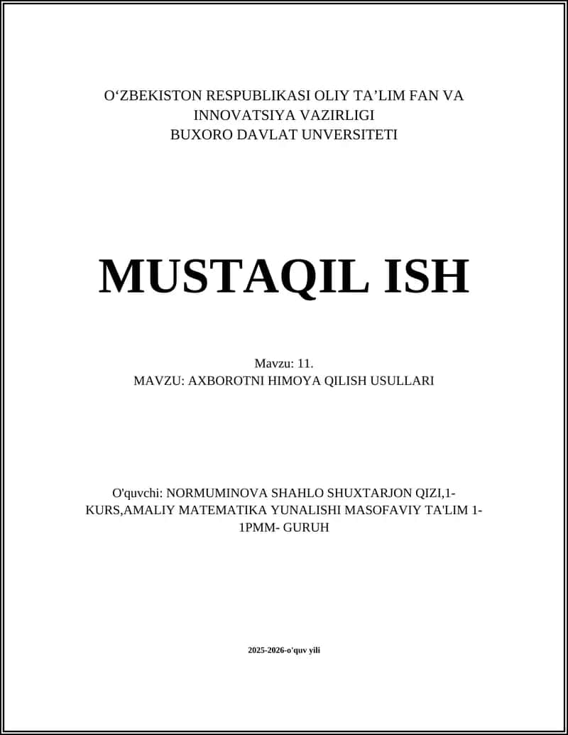 Axborotni shifrlash va kriptografik asoslar