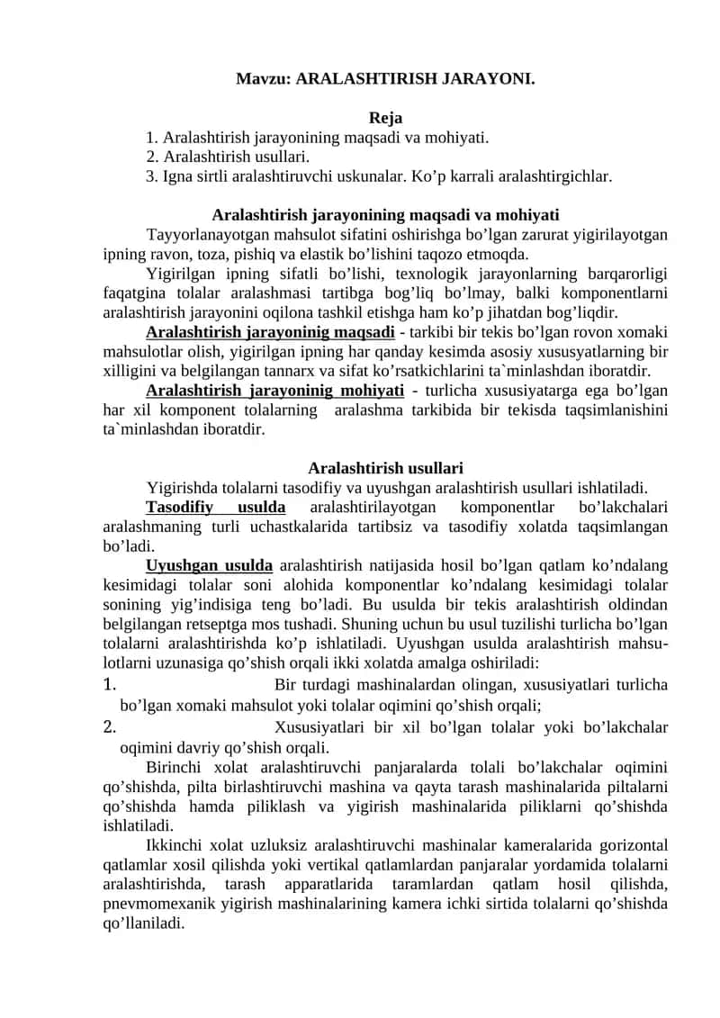 ARALASHTIRISH JARAYONI