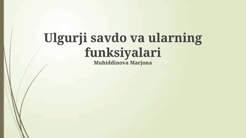 Ulgurji savdo va ularning funksiyalari