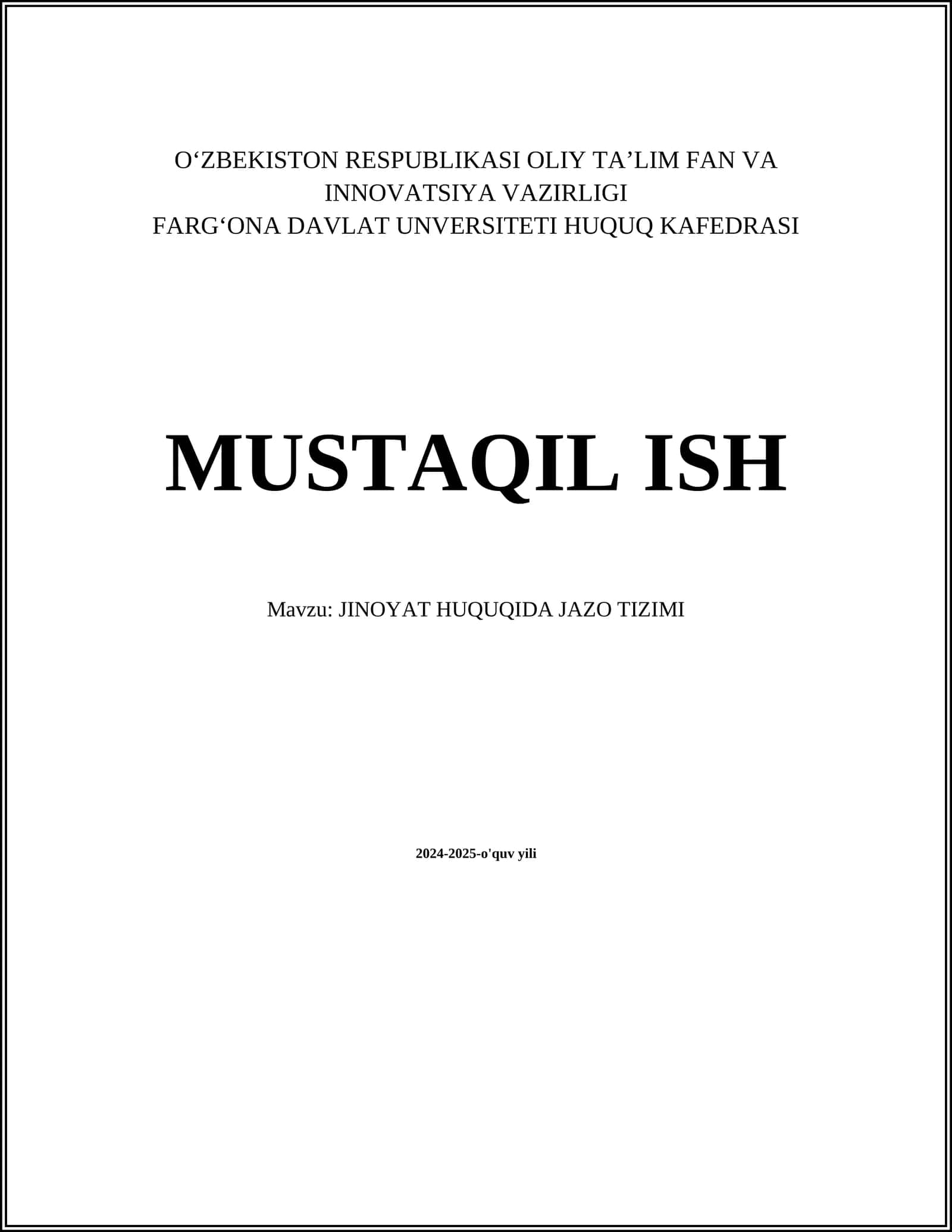 JINOYAT HUQUQIDA JAZO TIZIMI