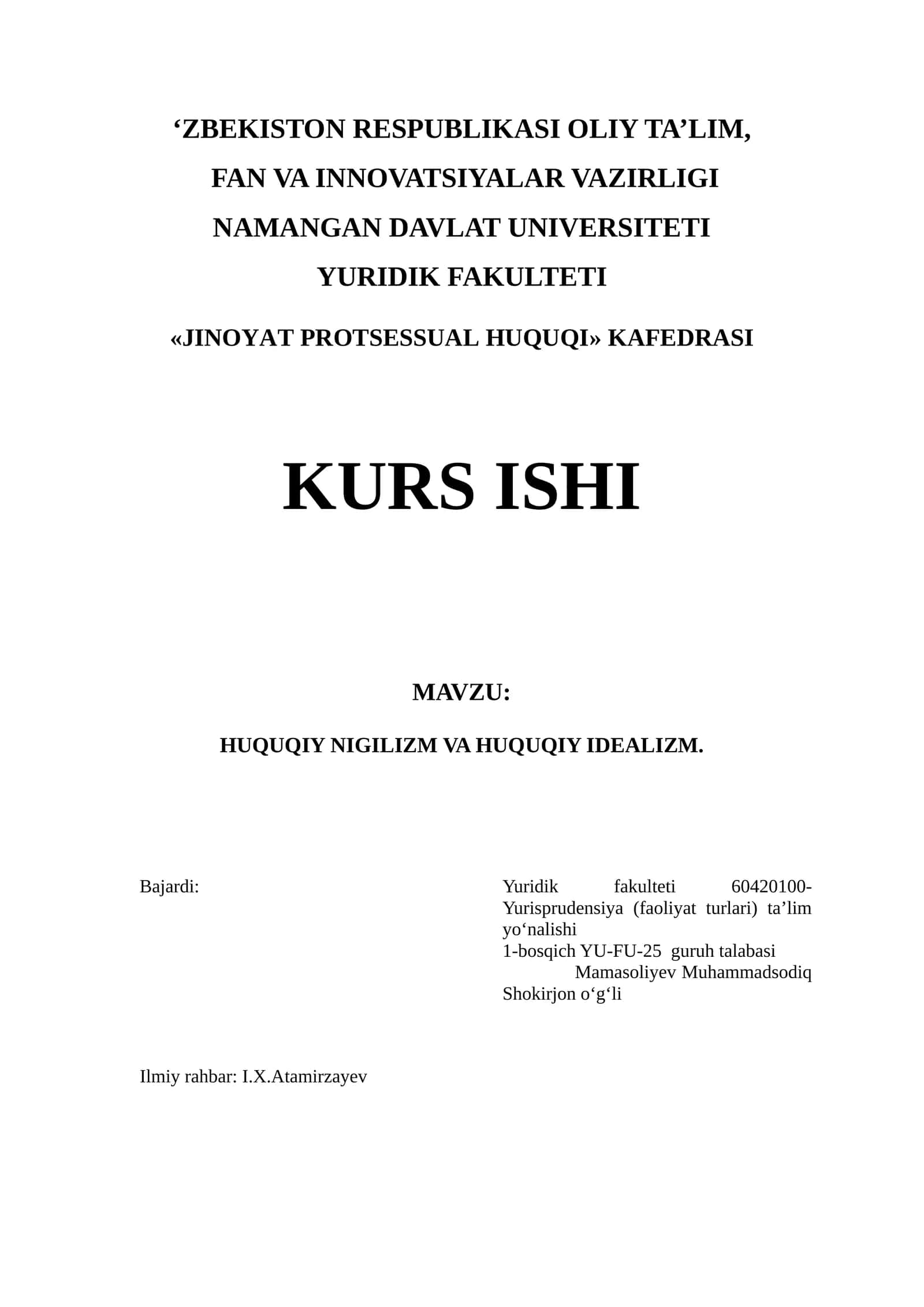 HUQUQIY NIGILIZM VA HUQUQIY IDEALIZM