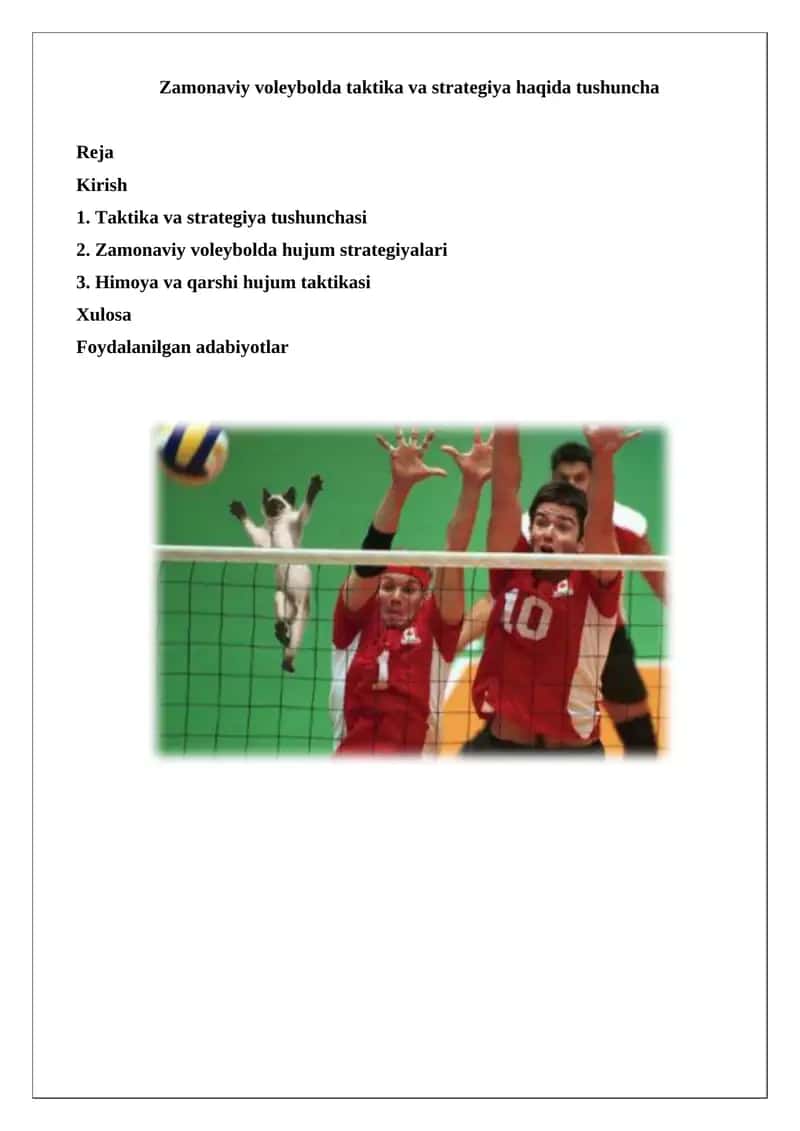 Zamonaviy voleybolda taktika va strategiya haqida tushuncha
