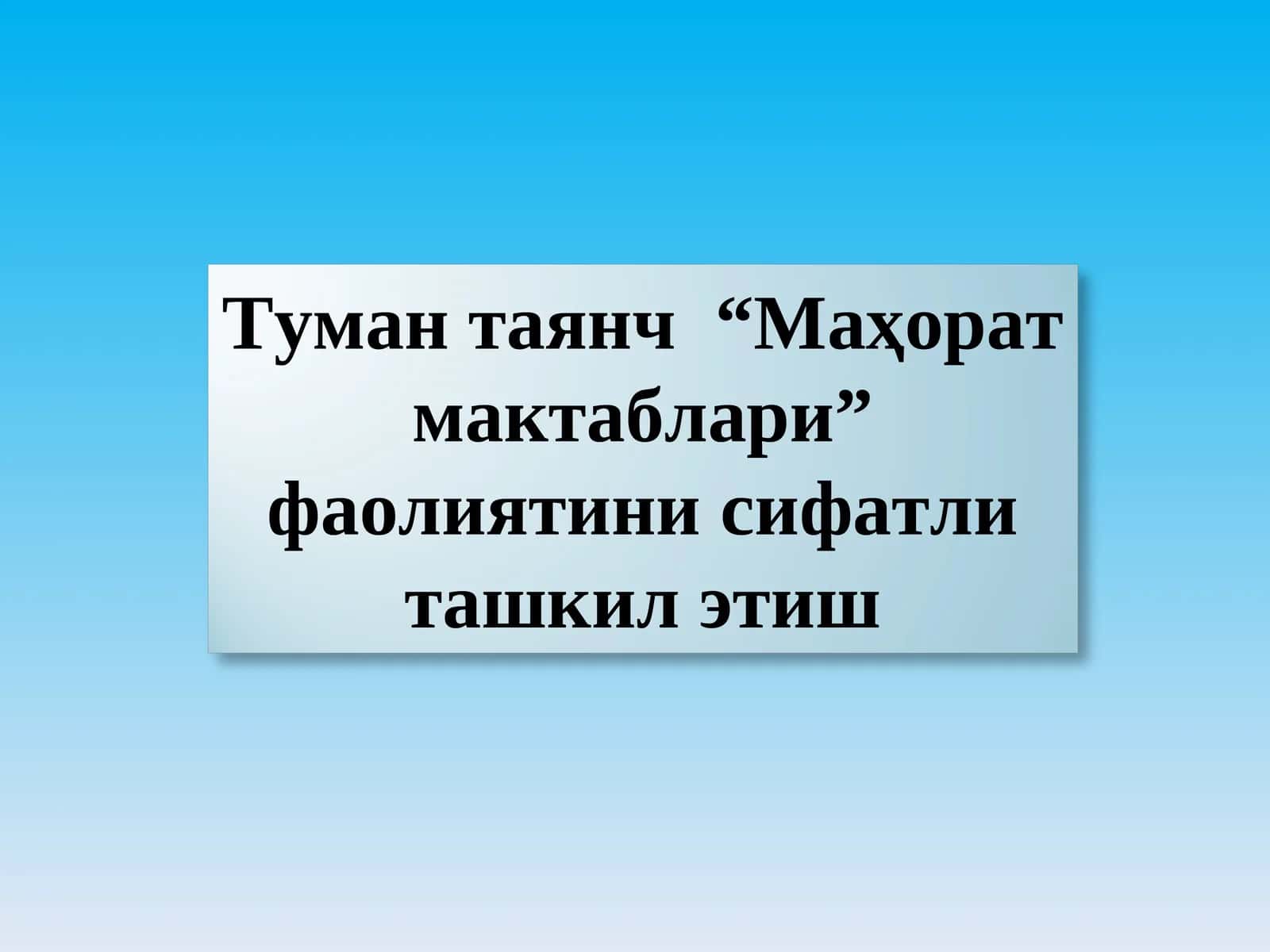 "Маҳорат мактаблари" фаолиятини сифатли ташкил этиш