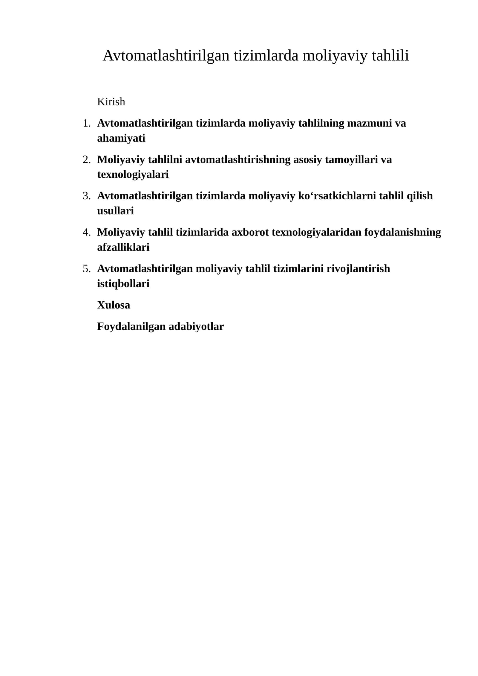 Moliyaviy tahlil va avtomatlashtirilgan tizimlar