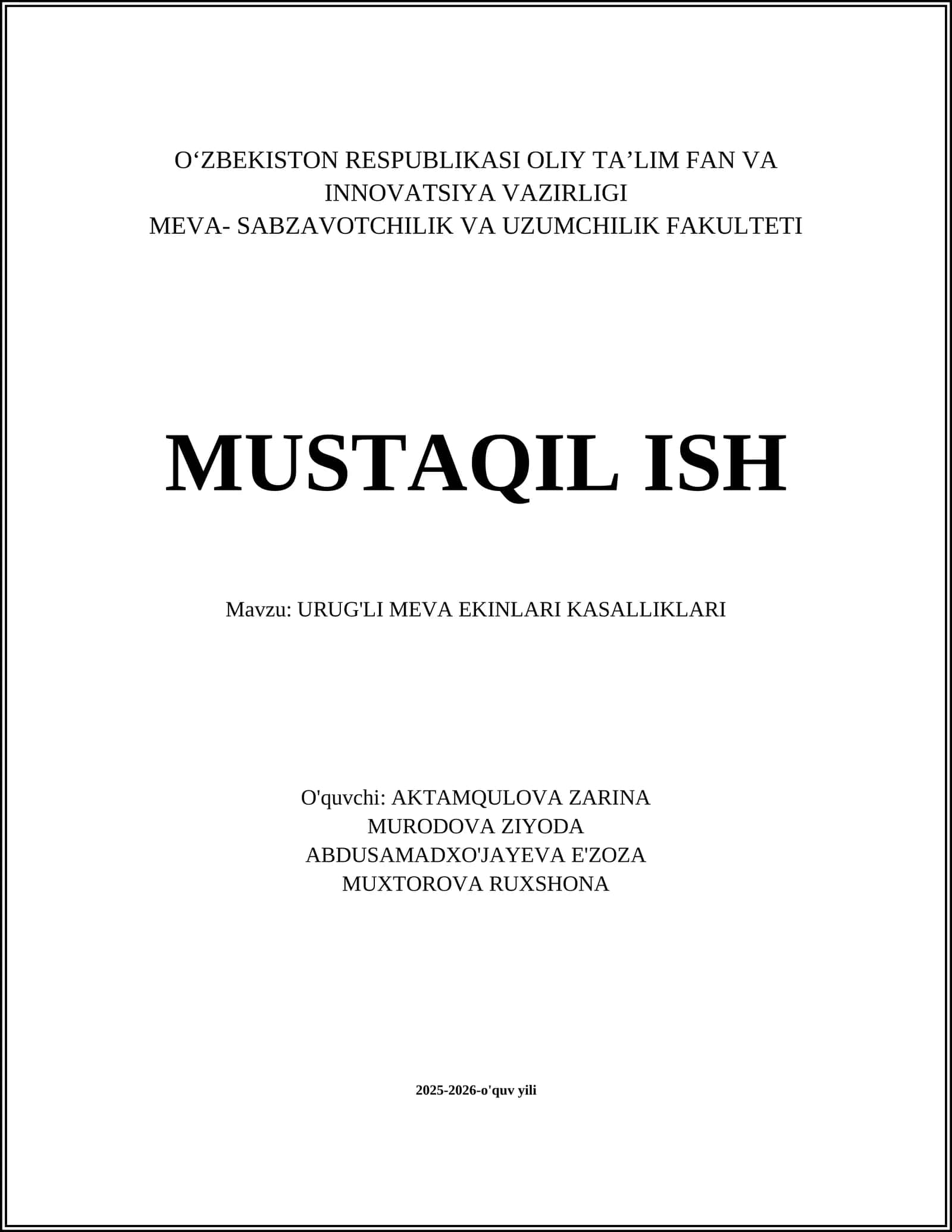 URUG'LI MEVA EKINLARI KASALLIKLARI