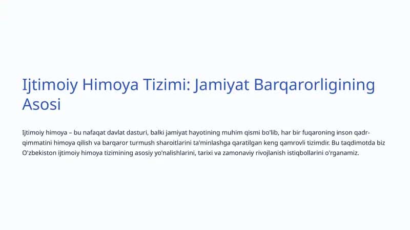 Ijtimoiy Himoya Tizimi: Jamiyat Barqarorligining Asosi