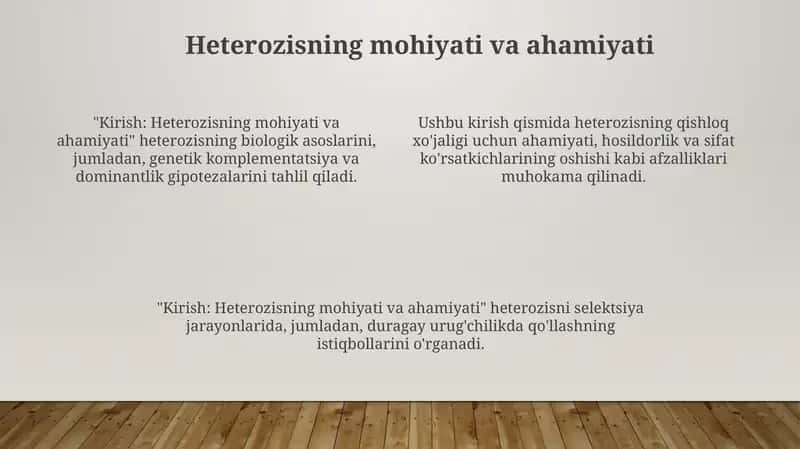 Kirish: Heterozisning mohiyati va ahamiyati