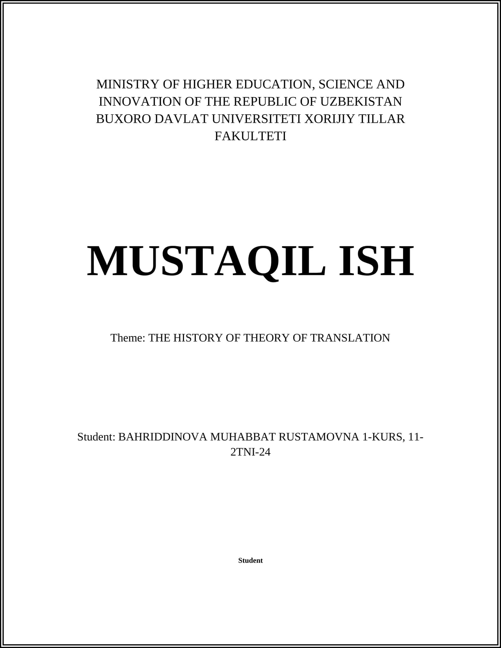 THE HISTORY OF THEORY OF TRANSLATION