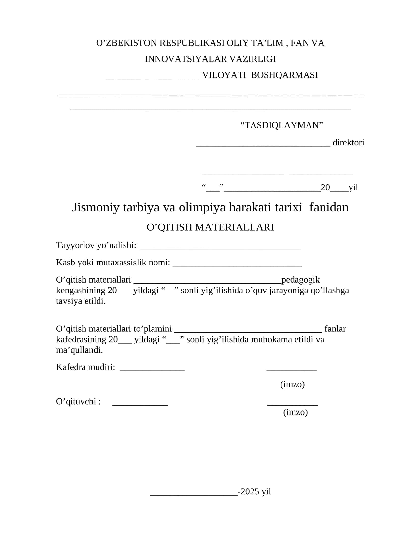 O’QITISH MATERIALLARI