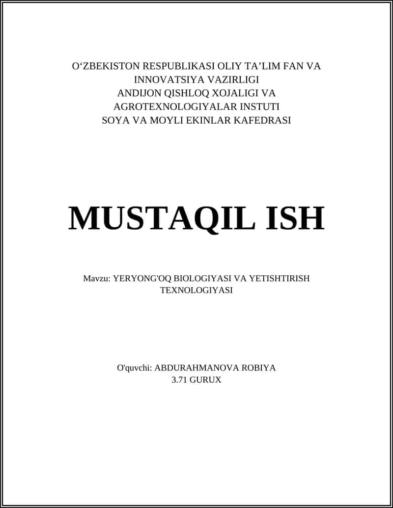 Yeryong'oq Biologiyasi va Yetishtirish Texnologiyasi