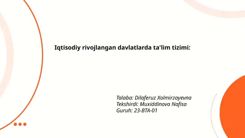 Iqtisodiy rivojlangan davlatlarda ta'lim tizimi