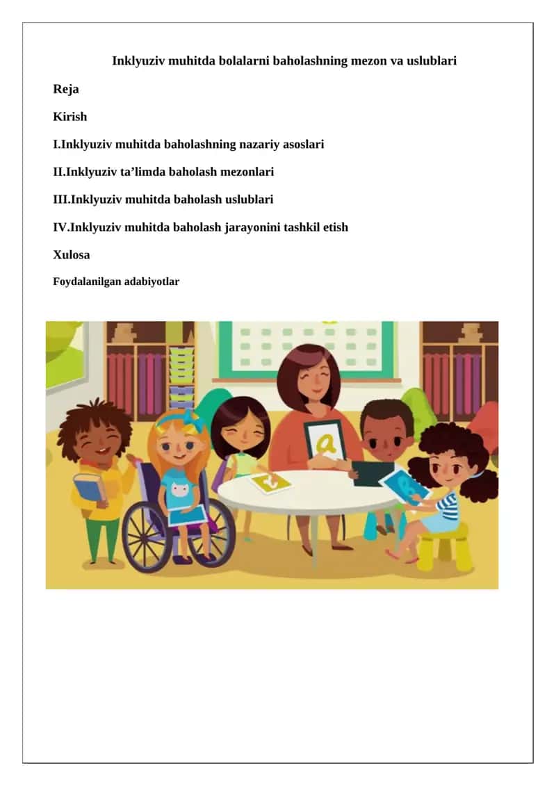 Inklyuziv muhitda bolalarni baholashning mezon va uslublari