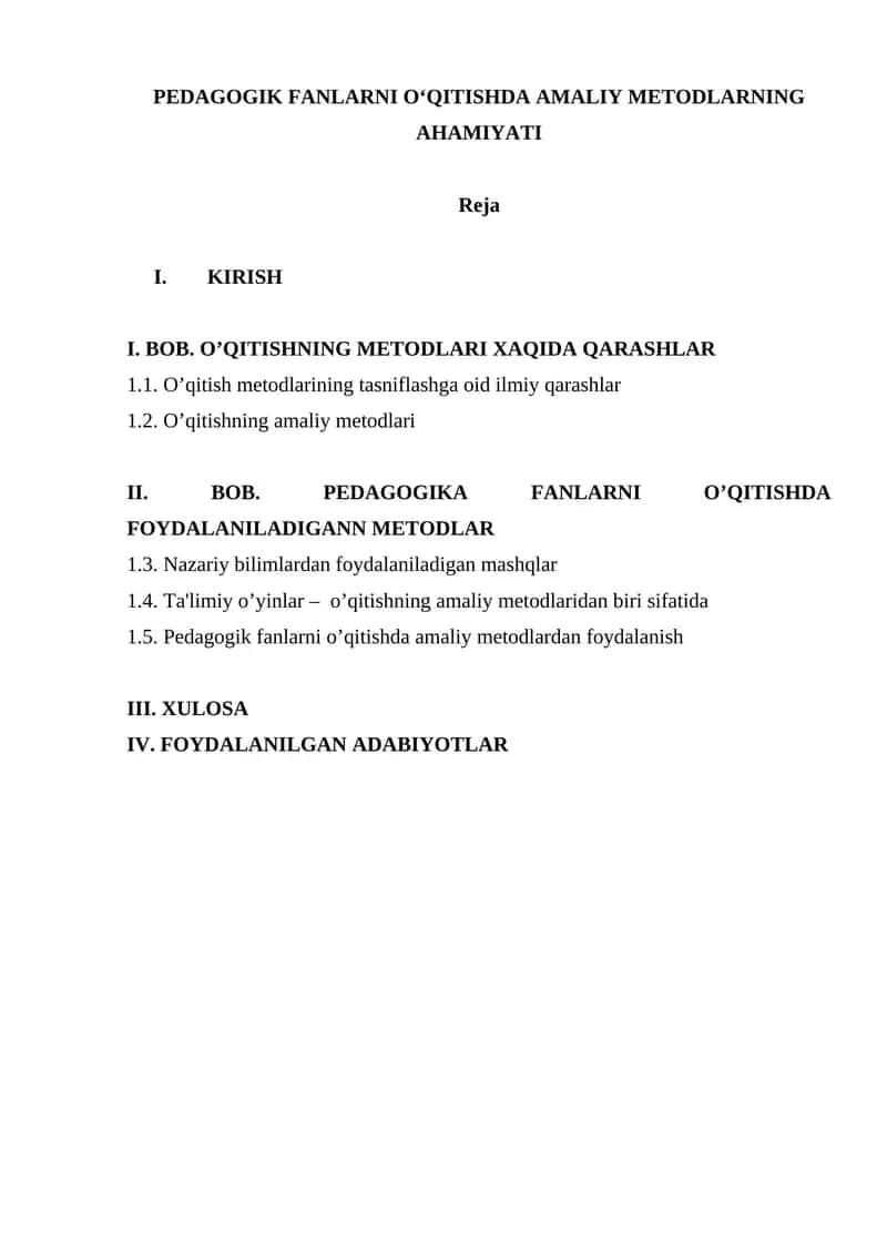 PEDAGOGIK FANLARNI OʻQITISHDA AMALIY METODLARNING AHAMIYATI
