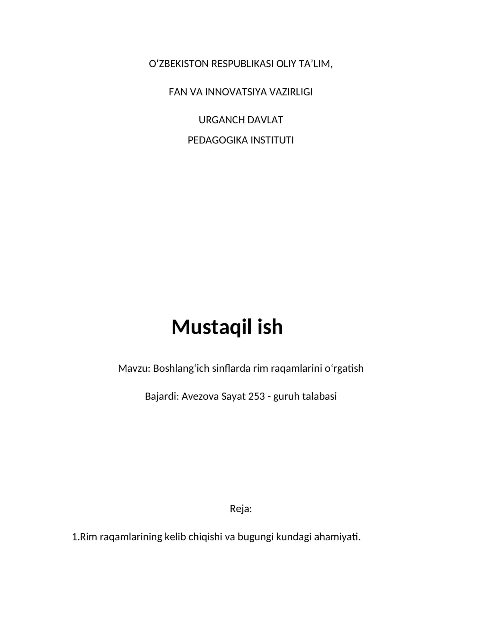 Boshlangʻich sinflarda rim raqamlarini oʻrgatish