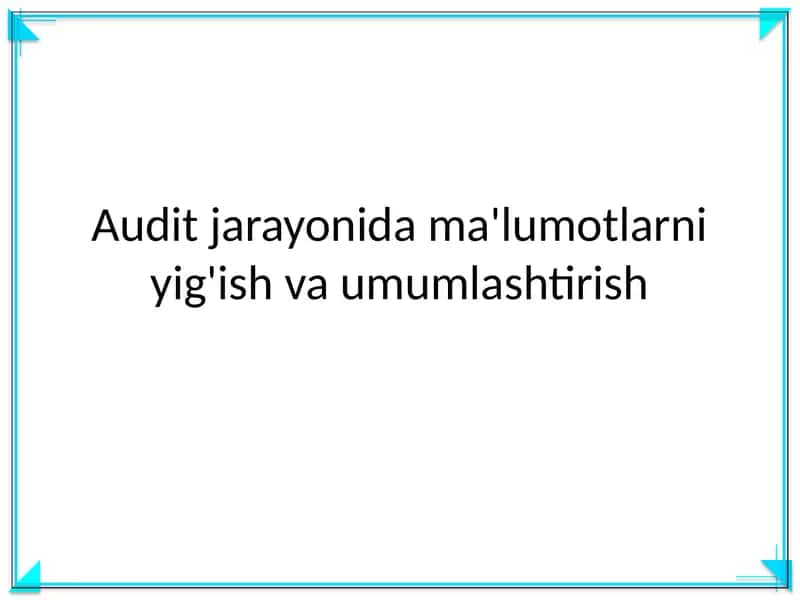 Audit jarayonida ma'lumotlarni yig'ish va umumlashtirish