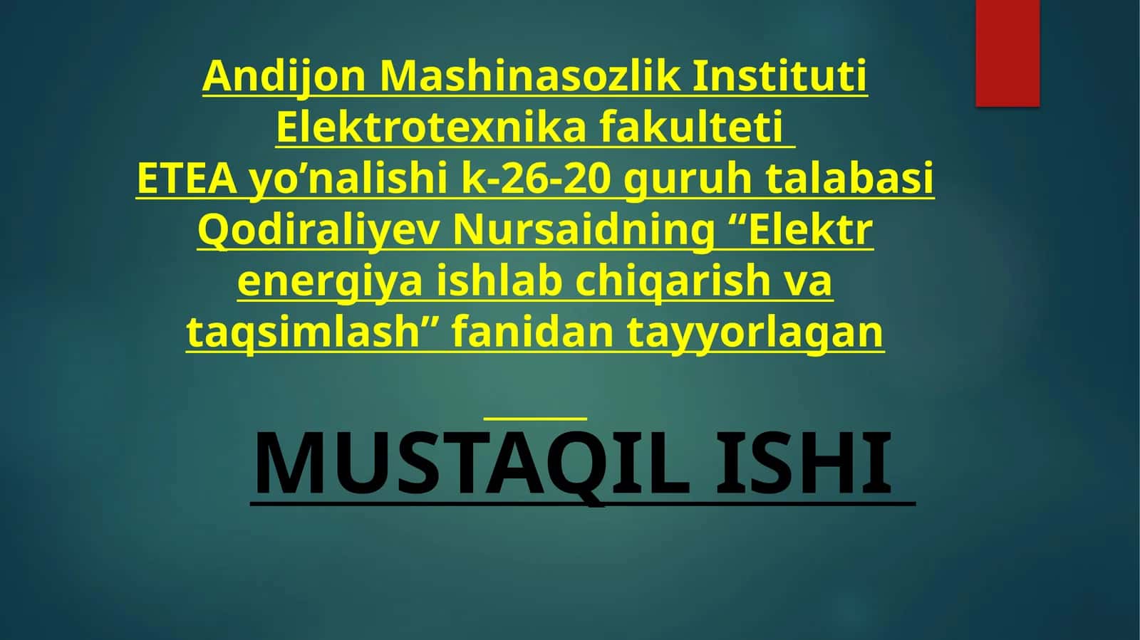 Elektrenergiya ishlab chiqarish va taqsimlash