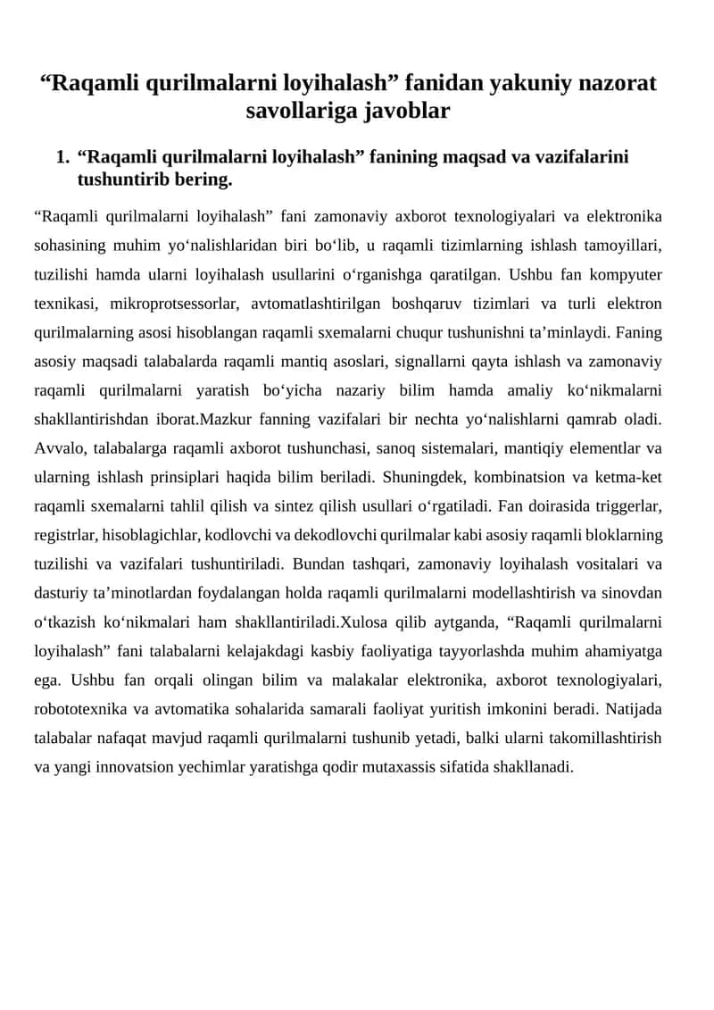 Raqamli qurilmalarni loyihalash