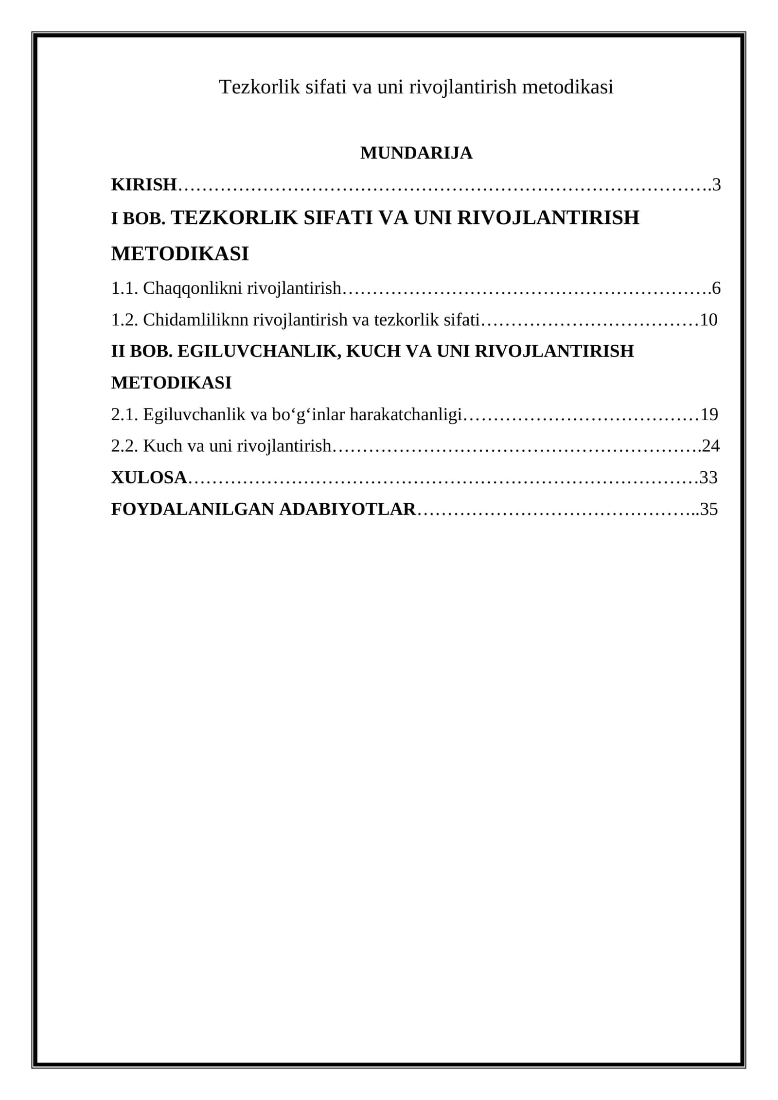 Tezkorlik sifati va uni rivojlantirish metodikasi
