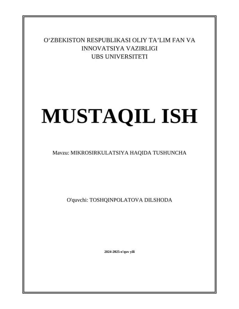 MIKROSIRKULATSIYA HAQIDA TUSHUNCHA