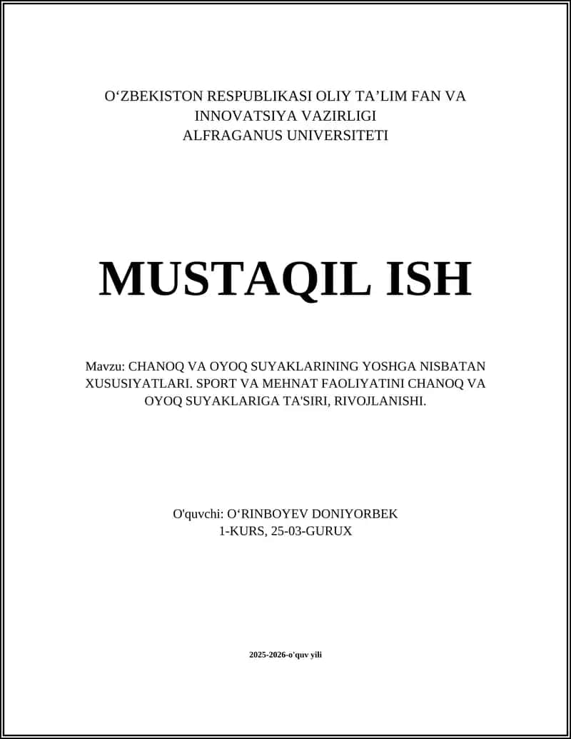 CHANOQ VA OYOQ SUYAKLARINING YOSHGA NISBATAN XUSUSIYATLARI