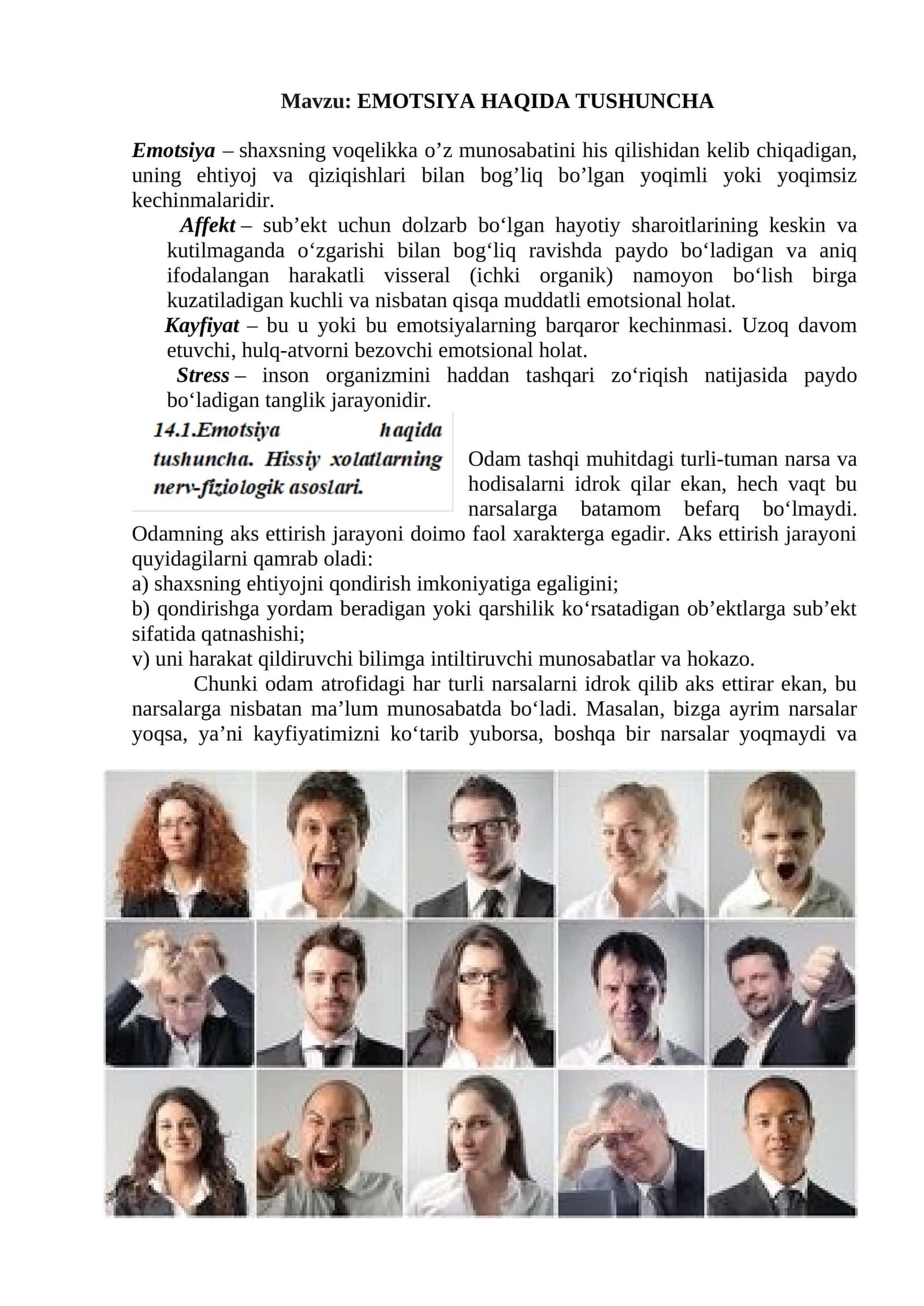 EMOTSIYA HAQIDA TUSHUNCHA
