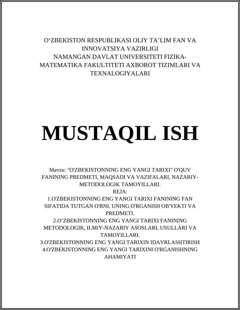 O'ZBEKISTONNING ENG YANGI TARIXI