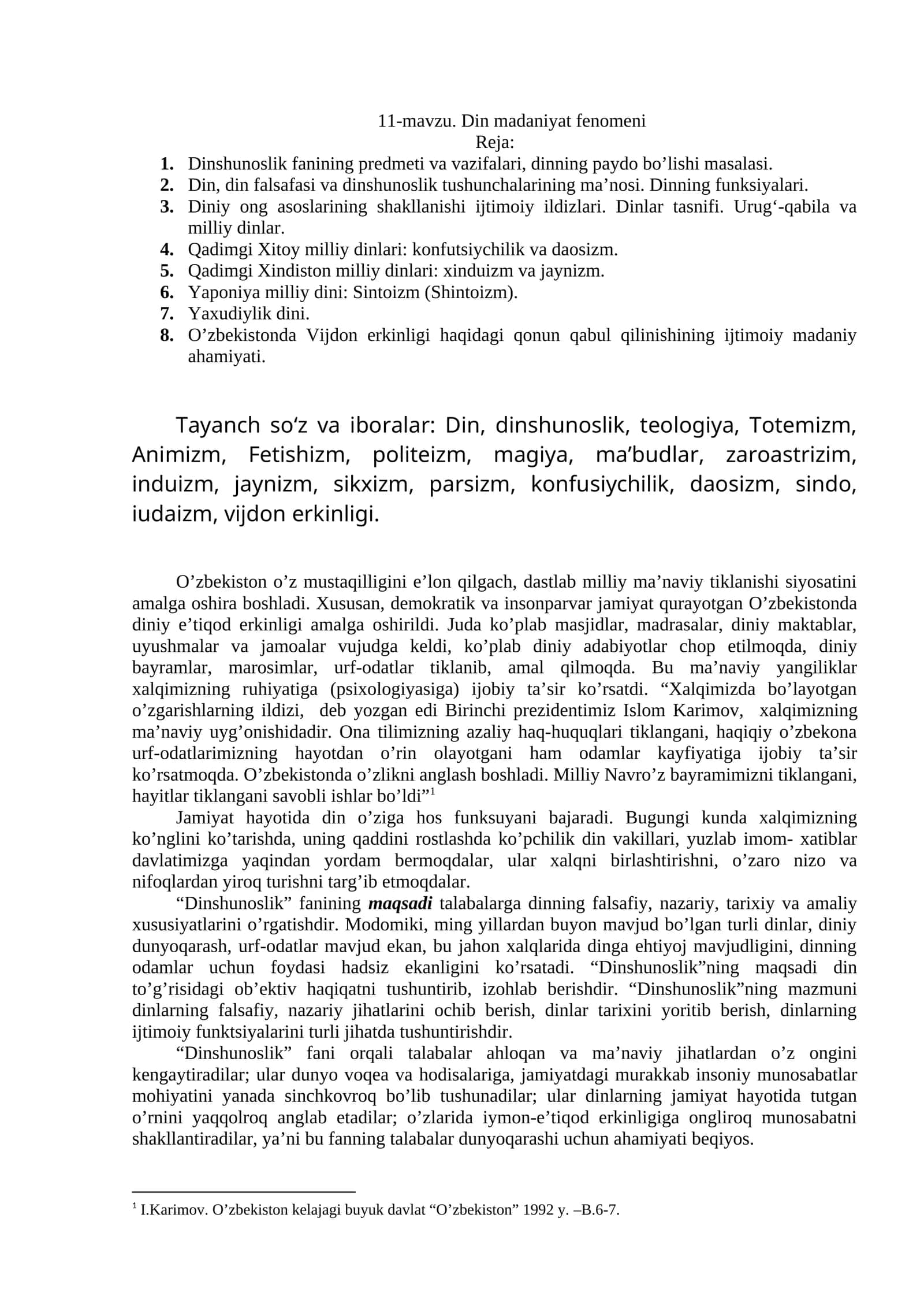 11-mаvzu. Din madaniyat fenomeni