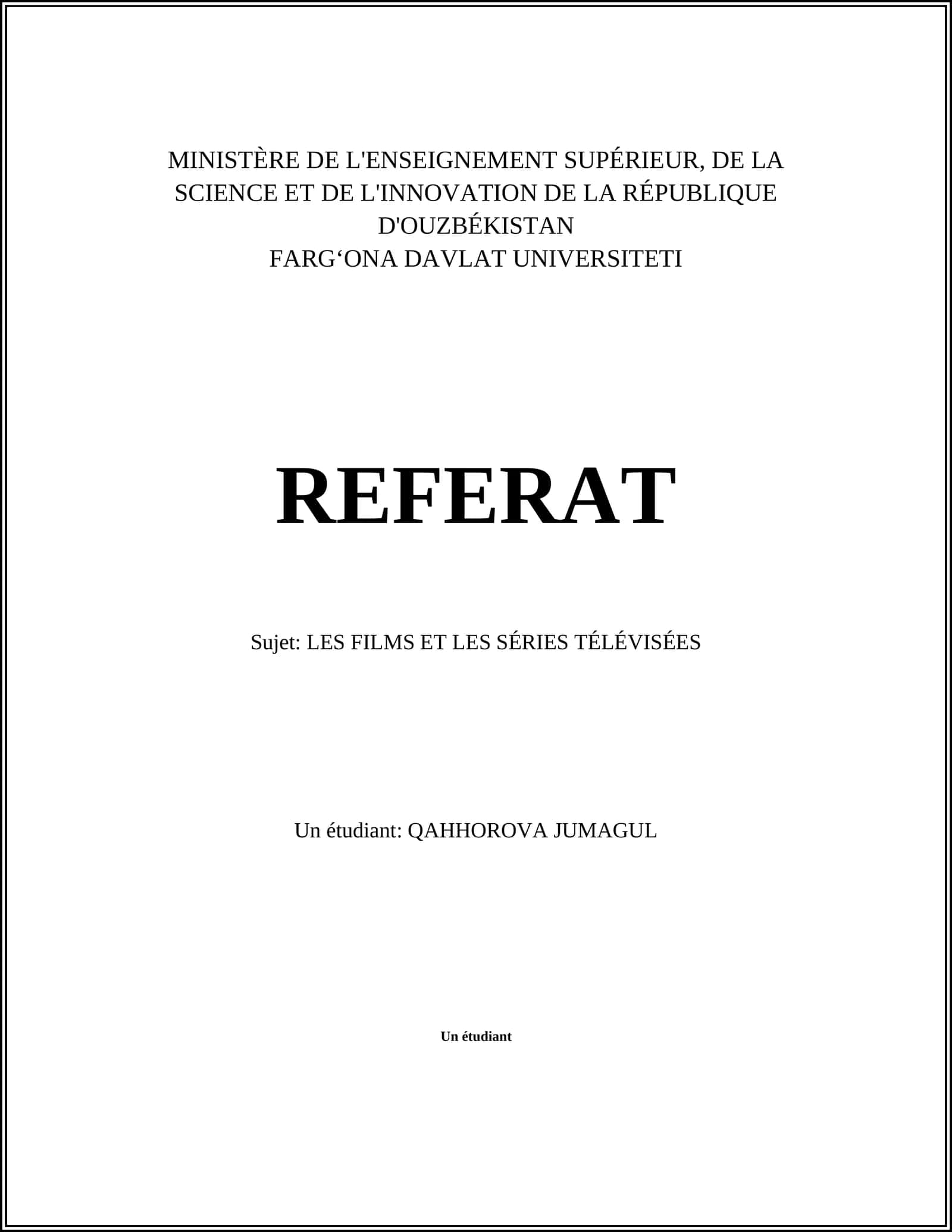 REFERAT: LES FILMS ET LES SÉRIES TÉLÉVISÉES
