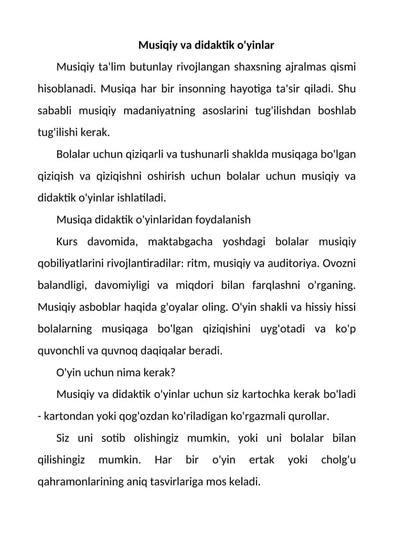 Musiqiy va didaktik o'yinlar