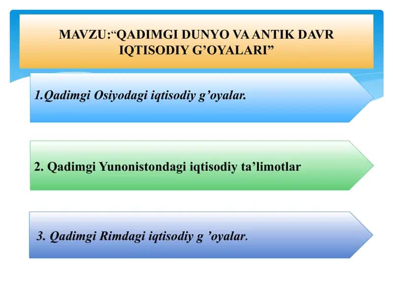 QADIMGI DUNYO VA ANTIK DAVR IQTISODIY G’OYALARI
