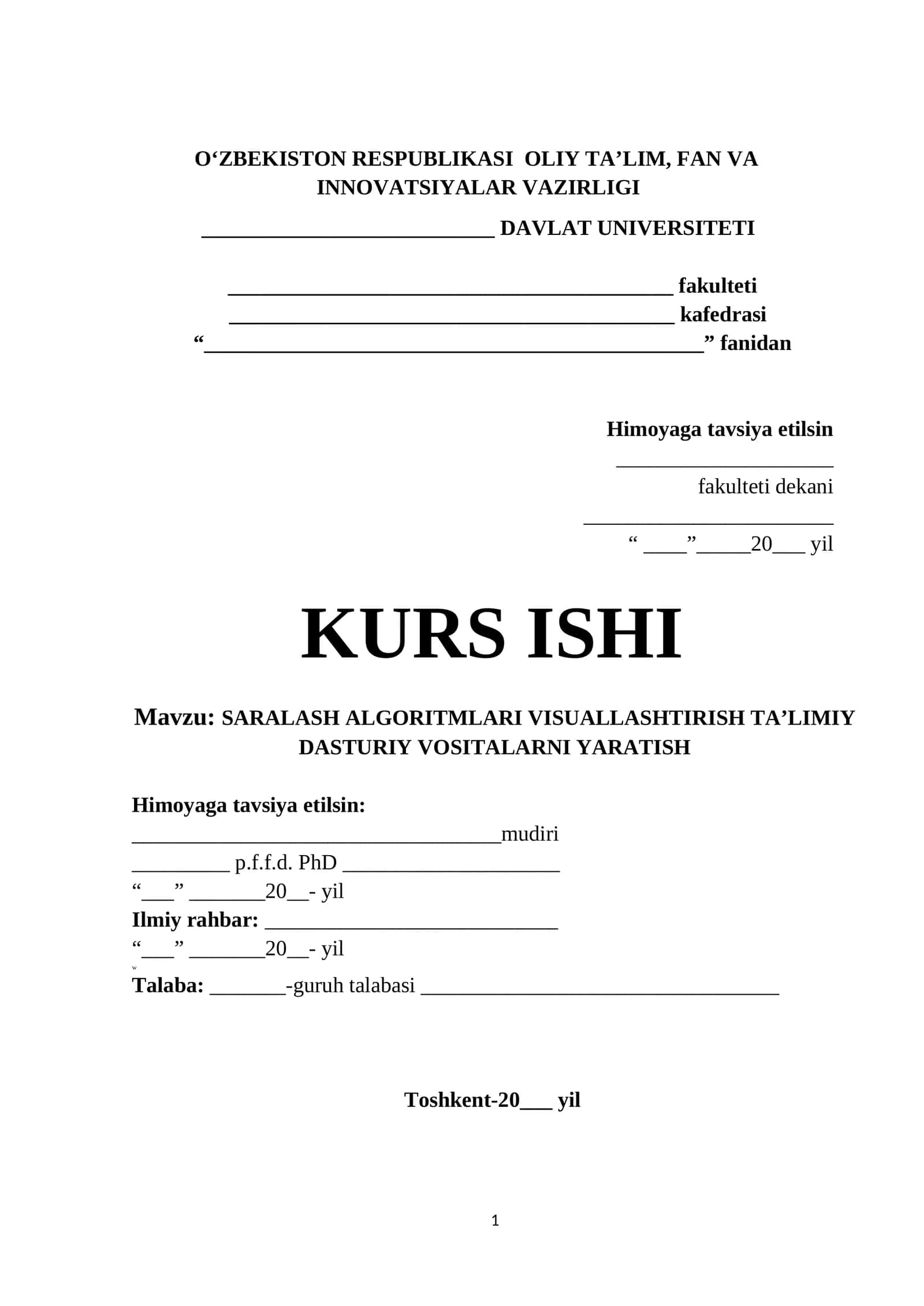 SARALASH ALGORITMLARI VISUALLASHTIRISH TA’LIMIY DASTURIY VOSITALARNI YARATISH