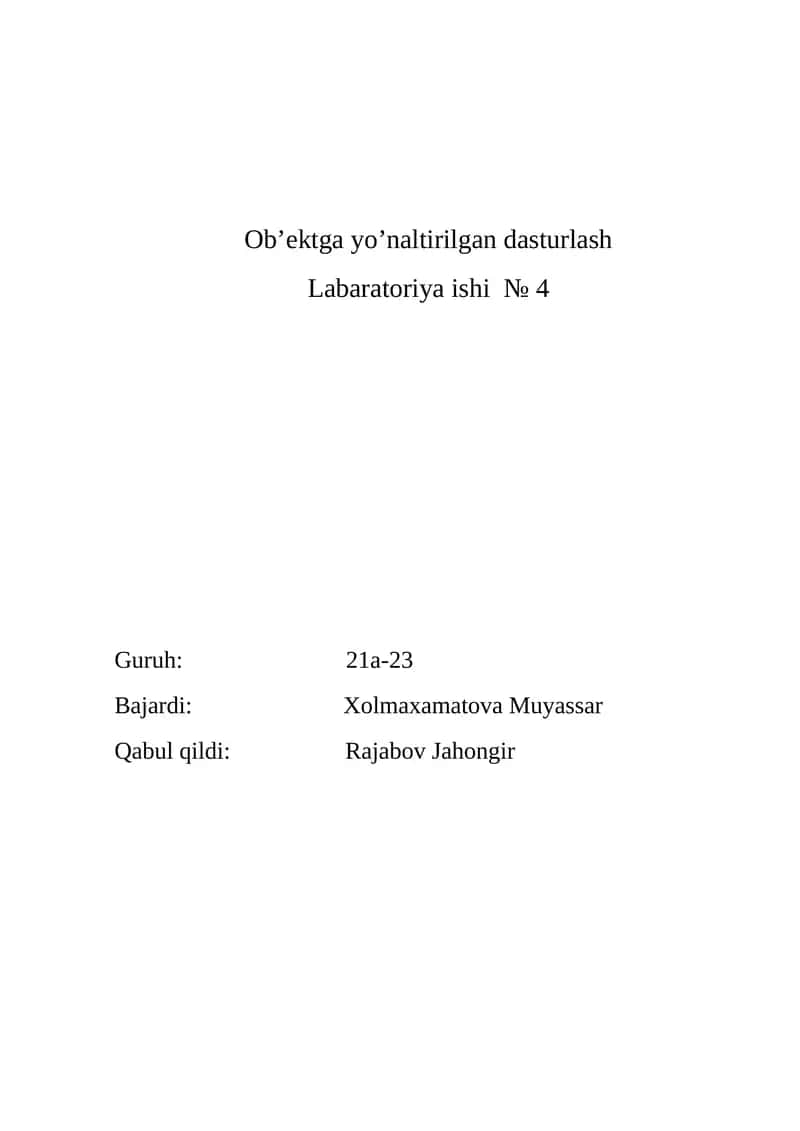 Ob’ektga yo’naltirilgan dasturlash