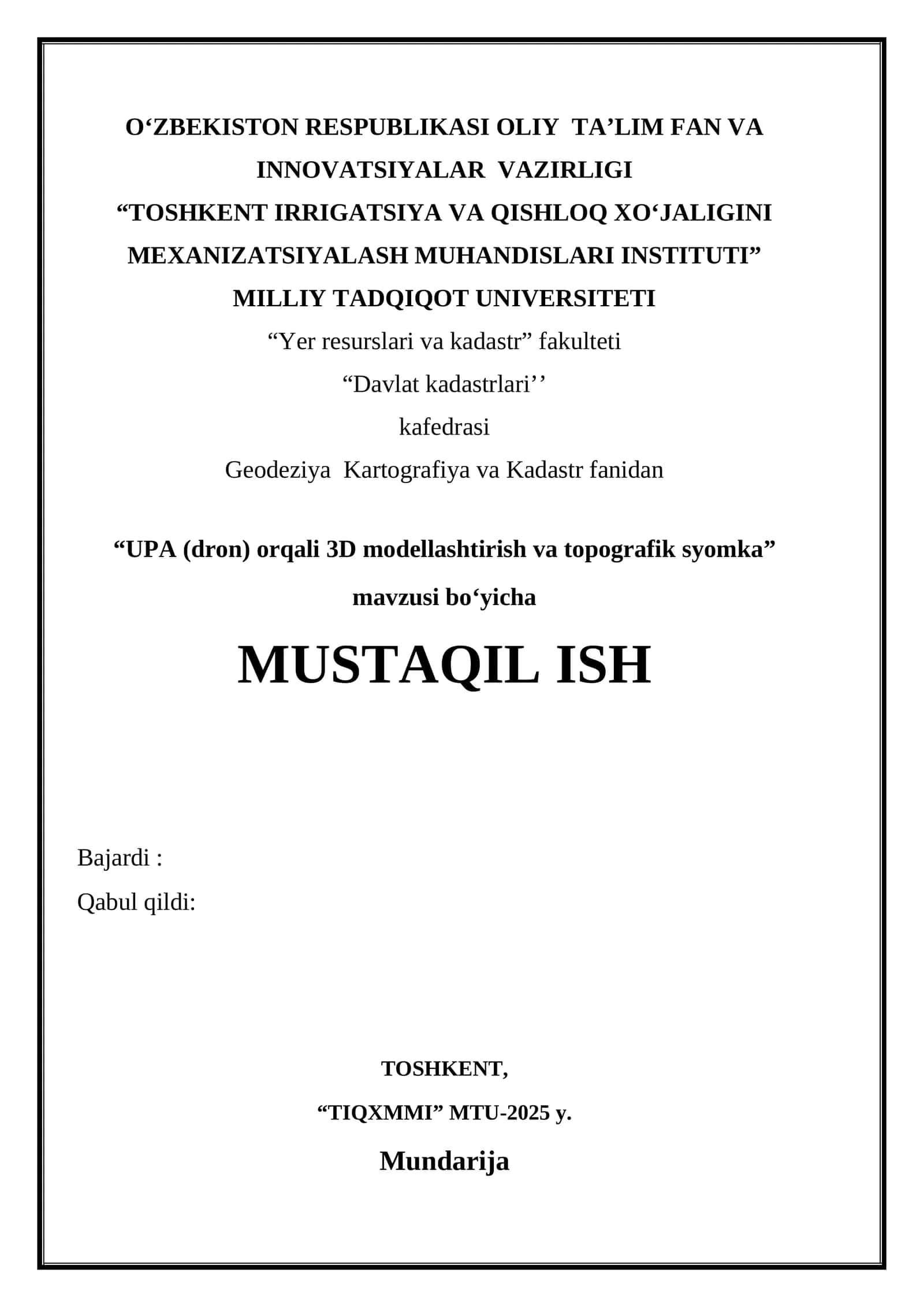 UPA (dron) orqali 3D modellashtirish va topografik syomka