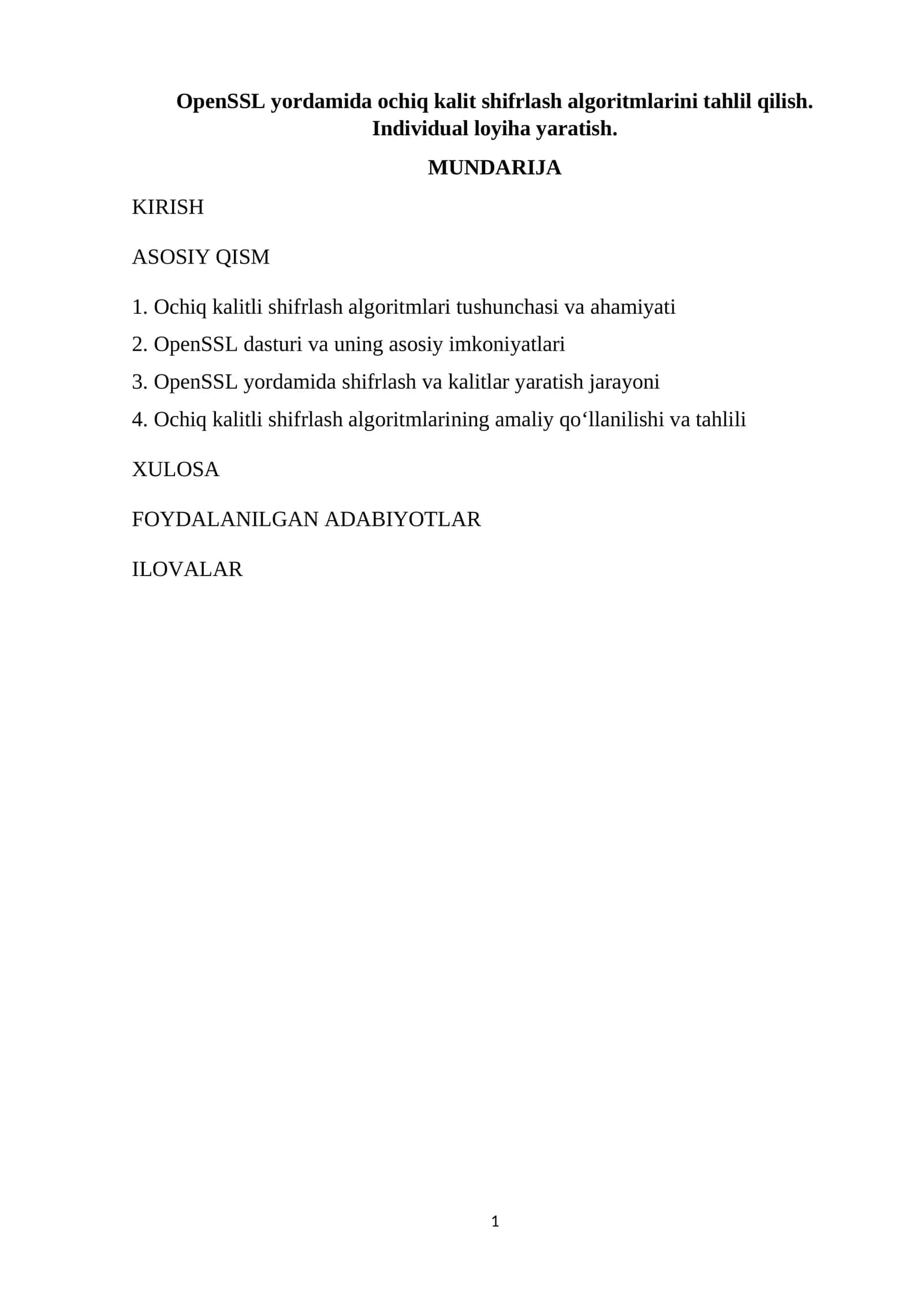 OpenSSL yordamida ochiq kalit shifrlash algoritmlari