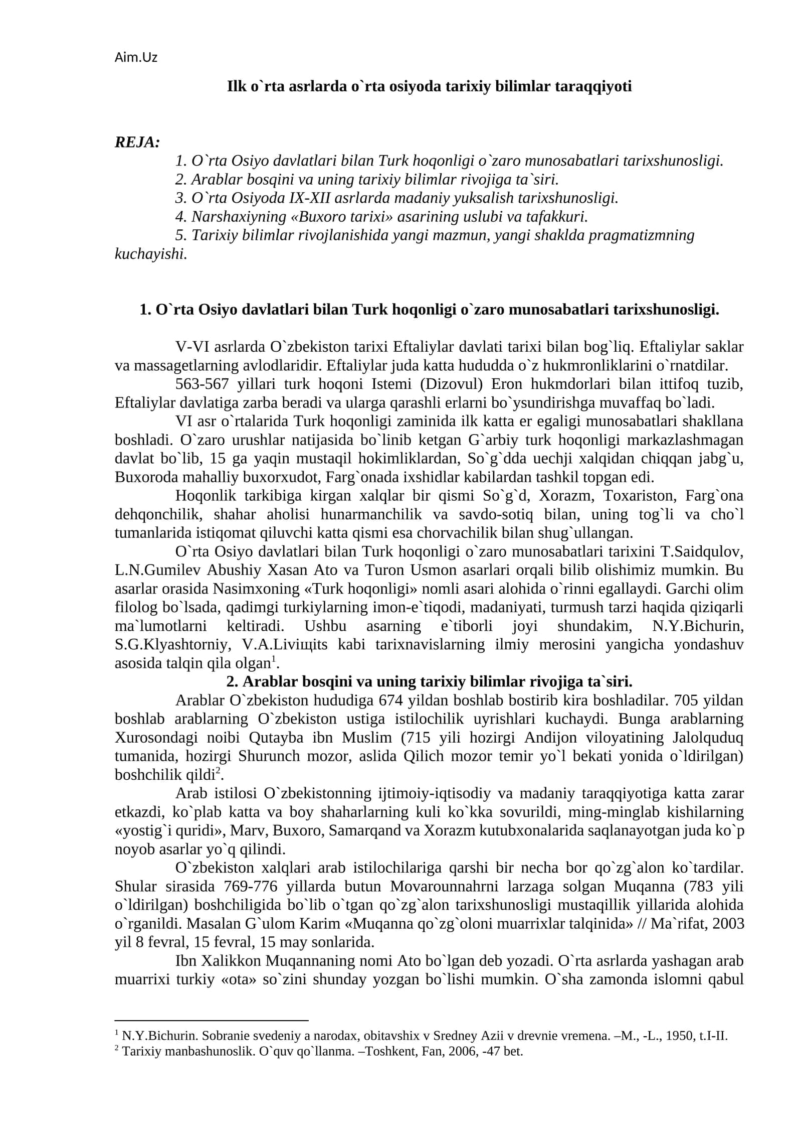 O`rta Osiyoda Tarixiy Bilimlar