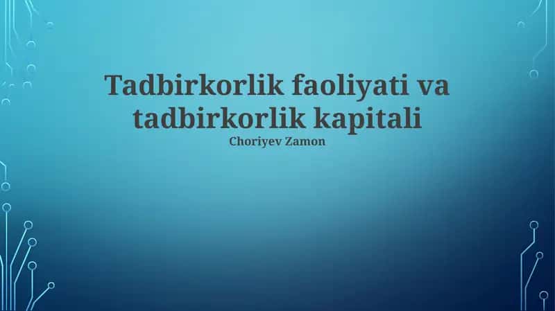 Tadbirkorlik faoliyati va tadbirkorlik kapitali