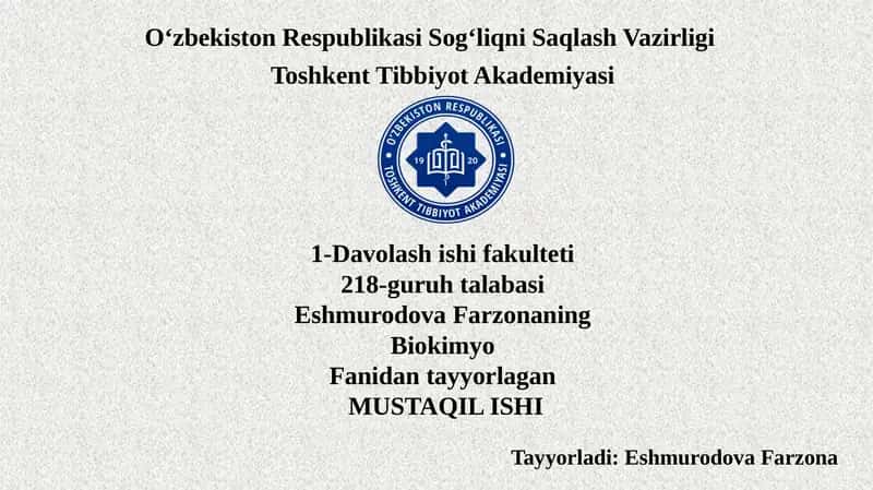 Biokimyo Fanidantayyorlagan