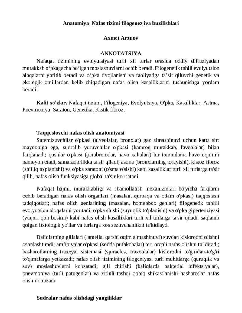 Taqqoslovchi nafas olish anatomiyasi